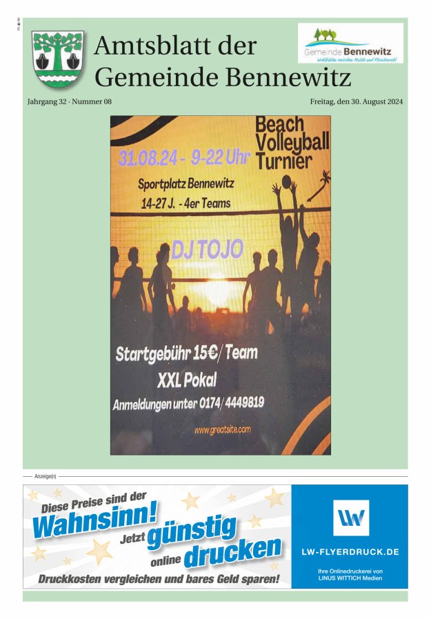 Amtsblatt der Gemeinde Bennewitz Titelblatt 08/2024