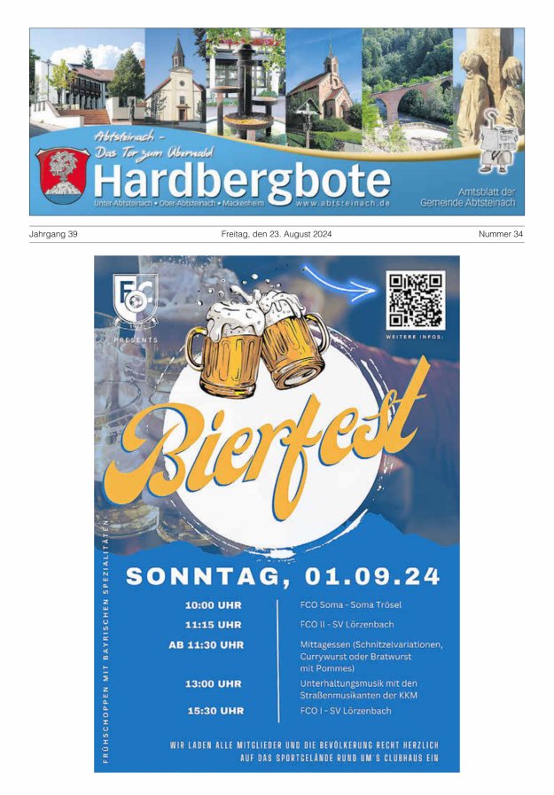 Hardbergbote - Mitteilungsblatt der Gemeinde Abtsteinach Titelblatt 34/2024