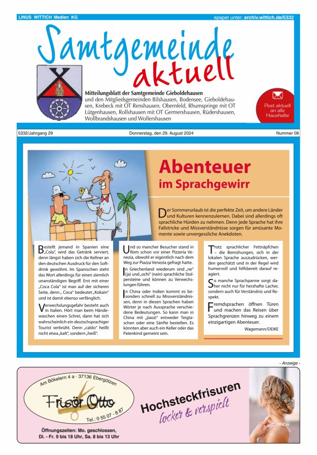 Samtgemeinde aktuell Gieboldehausen Titelblatt 08/2024