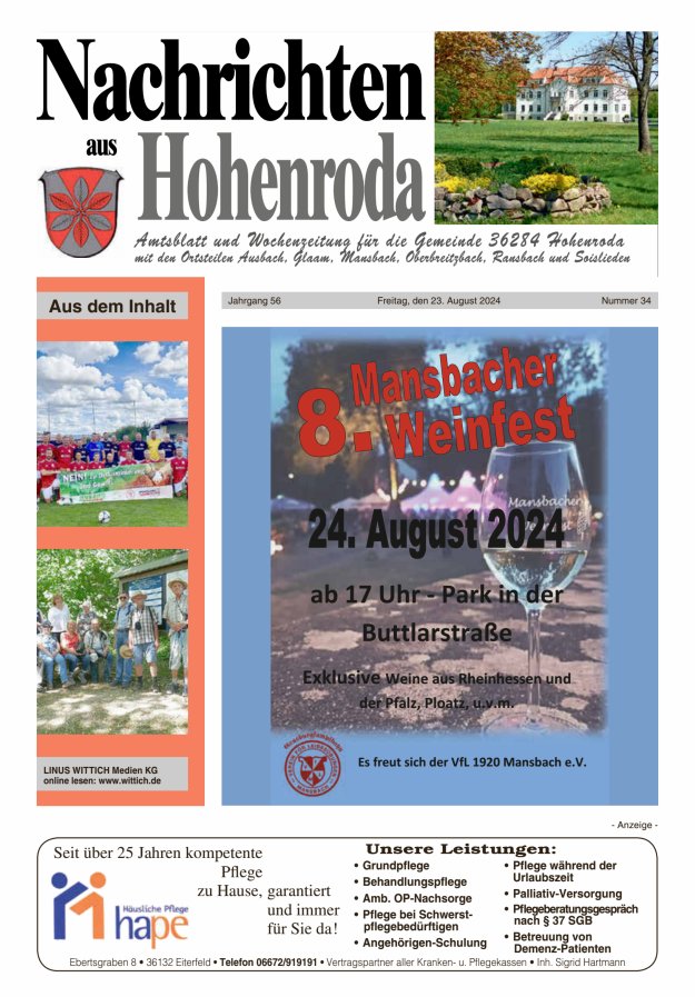 Nachrichten aus Hohenroda Titelblatt 34/2024