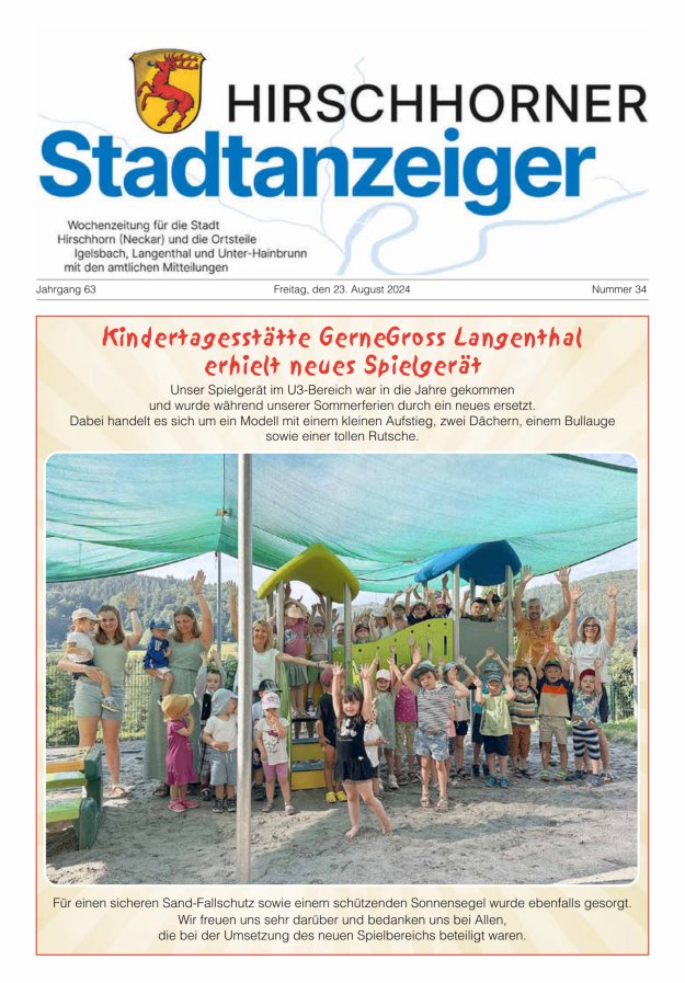 Hirschhorner Stadtanzeiger Titelblatt 34/2024