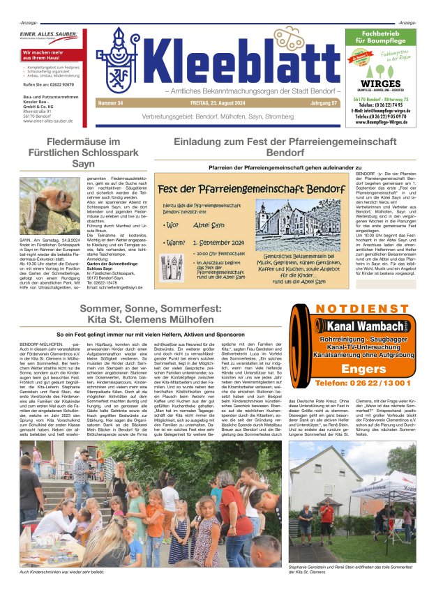 Kleeblatt - Amtliches Bekanntmachungsorgan der Stadt Bendorf Titelblatt 34/2024