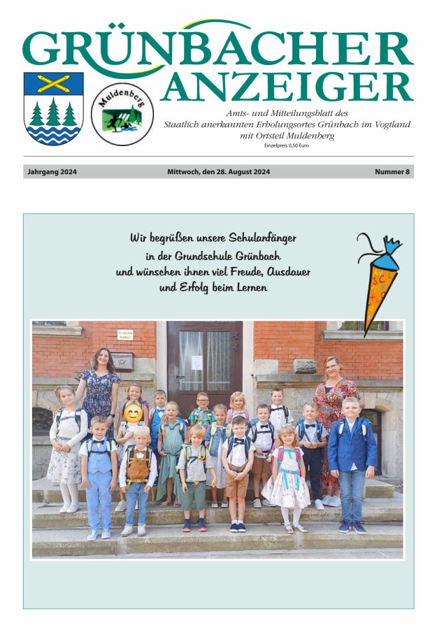 Grünbacher Anzeiger - Amts- und Mitteilungsblatt Titelblatt 08/2024