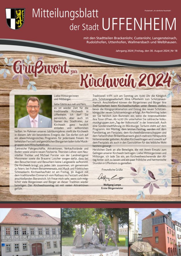 Mitteilungsblatt der Stadt Uffenheim Titelblatt 18/2024