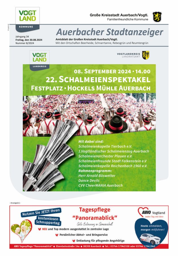Auerbacher Stadtanzeiger Titelblatt 08/2024