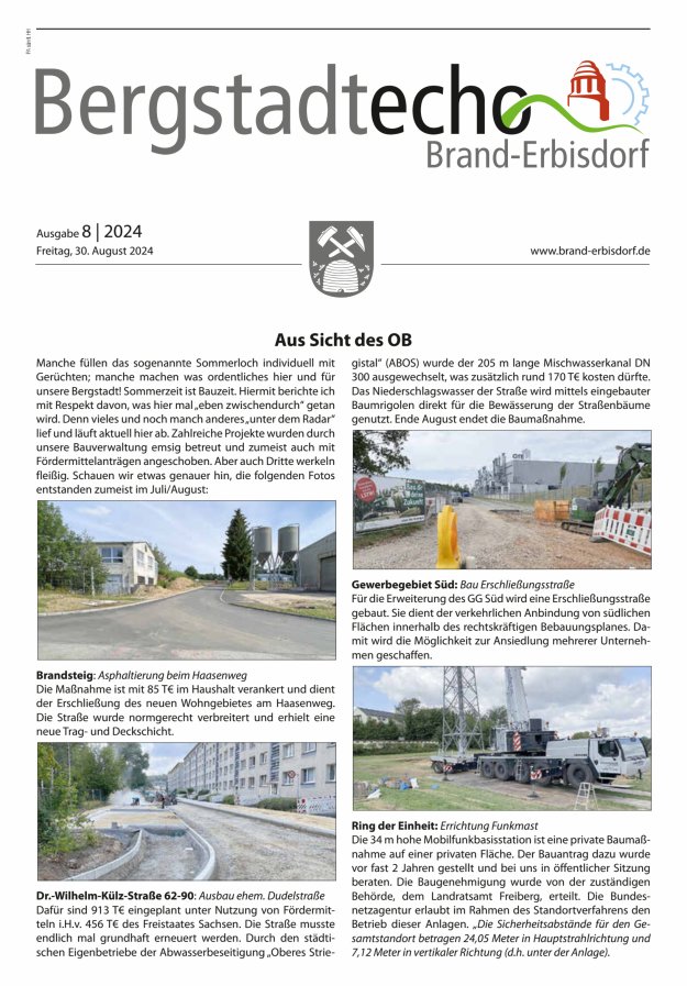Bergstadtecho Brand-Erbisdorf Titelblatt 08/2024