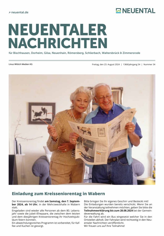 Neuentaler Nachrichten Titelblatt 34/2024