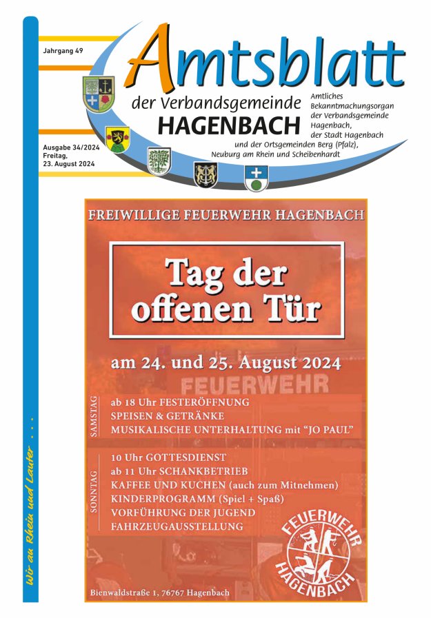 Amtsblatt der VG Hagenbach Titelblatt 34/2024
