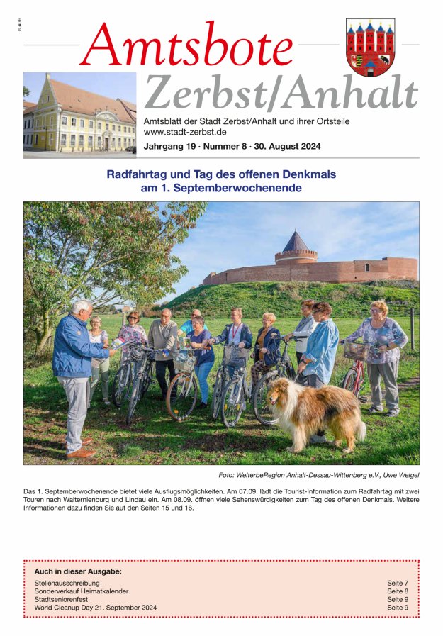 Amtsbote Zerbst/Anhalt – Amtsblatt der Stadt Zerbst/Anhalt und ihrer Ortsteile Titelblatt 08/2024