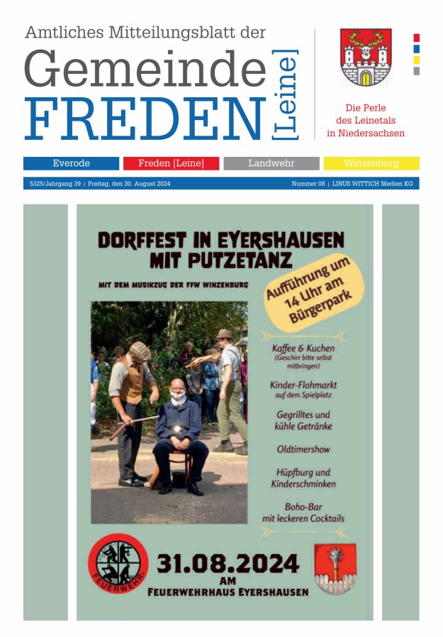 Amtliches Mitteilungsblatt der Samtgemeinde Freden (Leine) Titelblatt 08/2024
