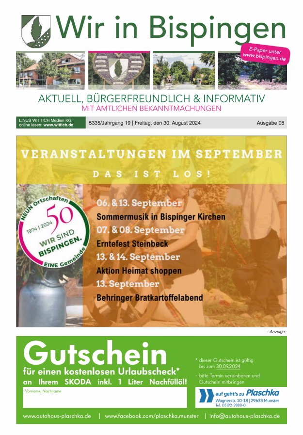 Wir in Bispingen Titelblatt 08/2024