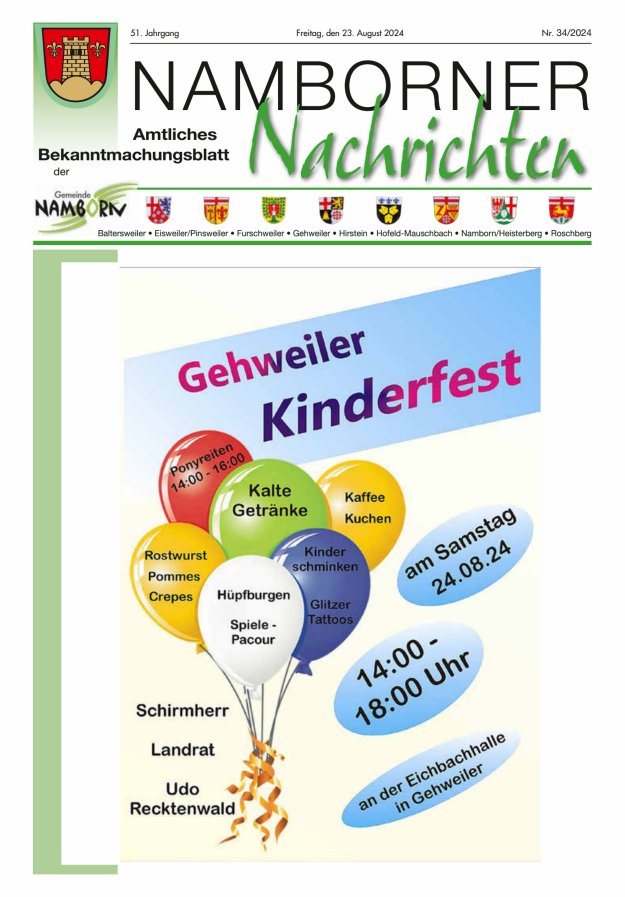 Namborner Nachrichten Titelblatt 34/2024