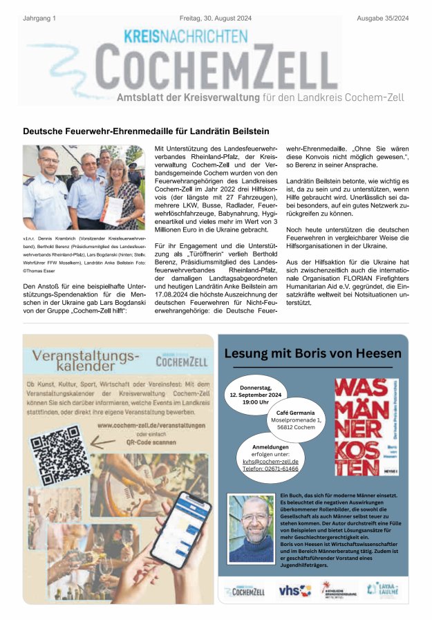 Kreisnachrichten Cochem-Zell Titelblatt 35/2024