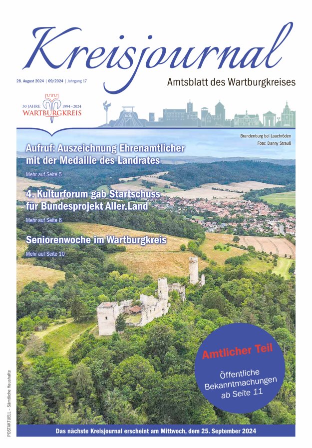 Kreisjournal - Amtliches Veröffentlichungsblatt des Wartburgkreises Titelblatt 09/2024