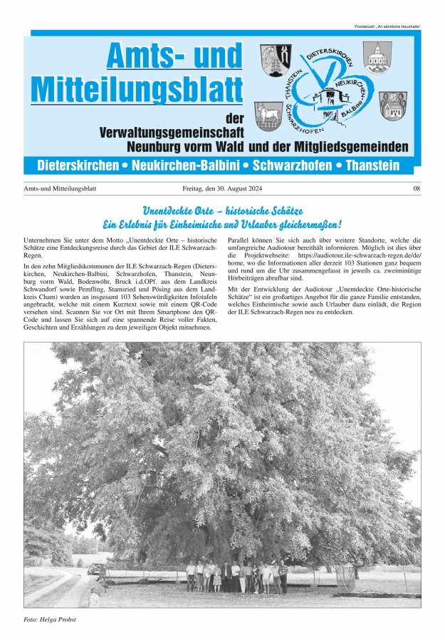 Amts- u Mitteilungsblatt der VG Neunburg vorm Wald u d Mitgliedsgemeinden Titelblatt 08/2024