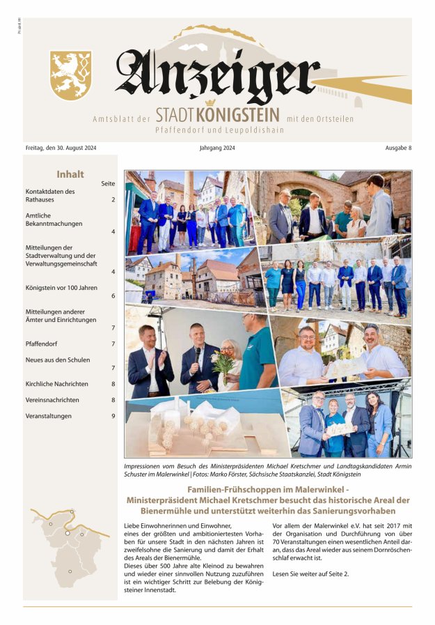 Amtsblatt der Stadt Königstein Titelblatt 08/2024