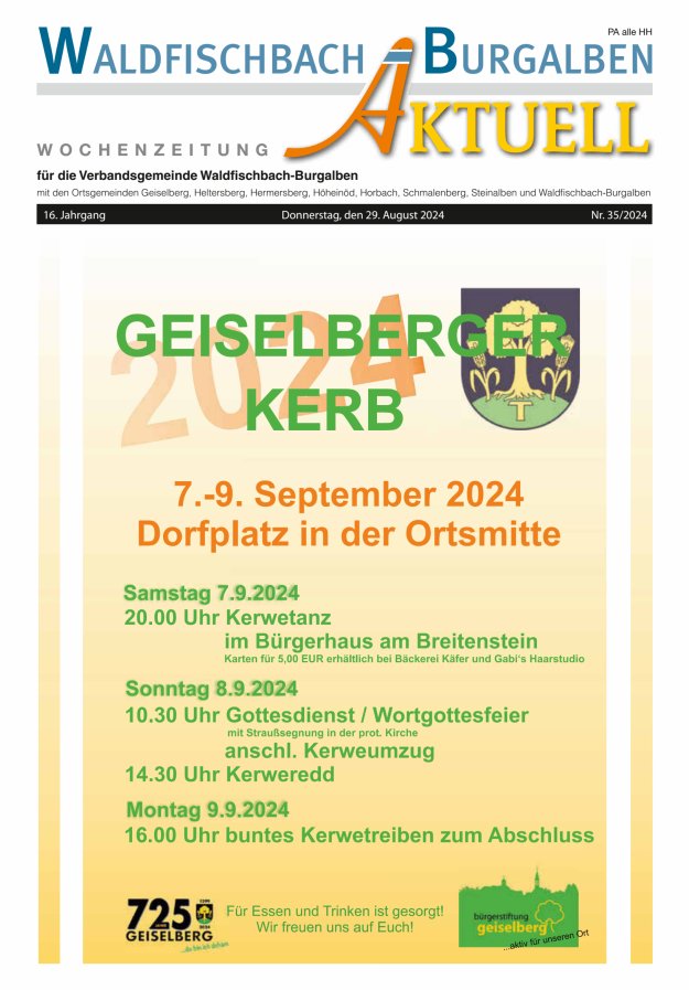 Amtsblatt der Verbandsgemeinde Waldfischbach-Burgalben Titelblatt 35/2024