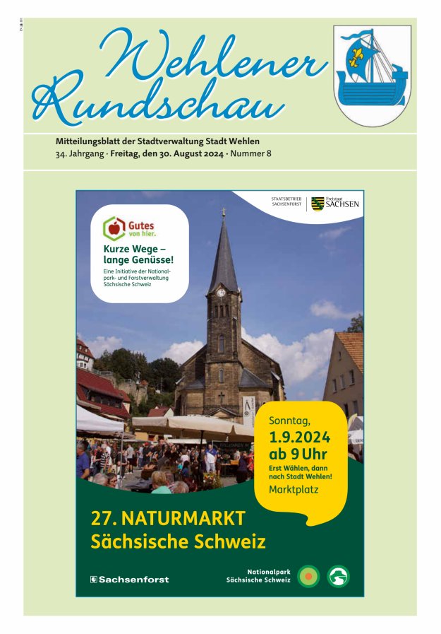 Wehlener Rundschau - Mitteilungsblatt der Stadtverwaltung Stadt Wehlen Titelblatt 08/2024