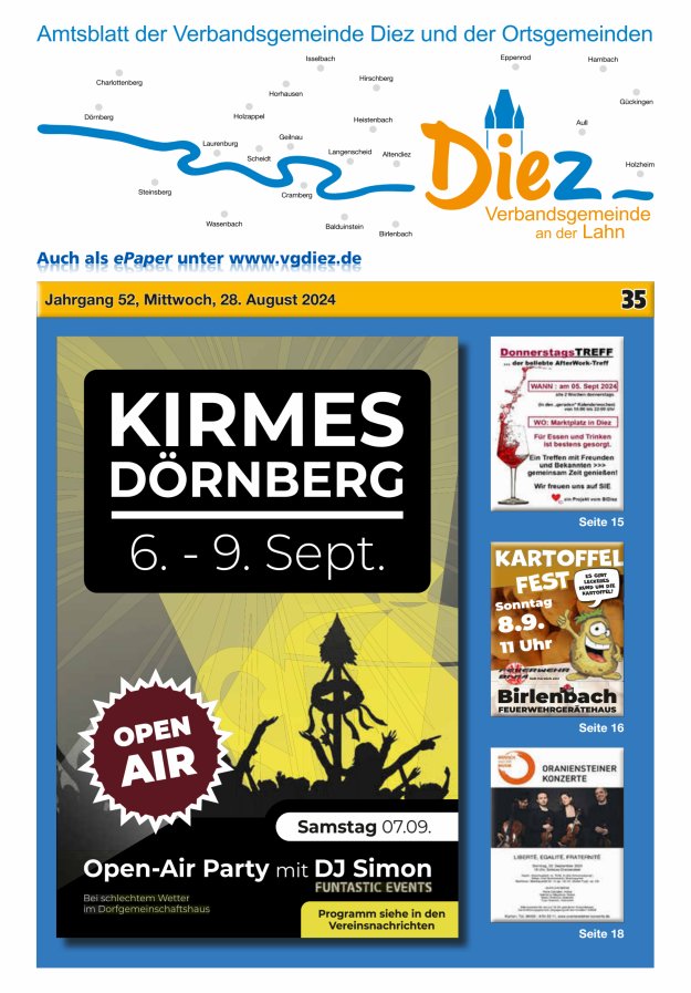 Mitteilungsblatt der Verbandsgemeinde Diez und der Ortsgemeinden Titelblatt 35/2024