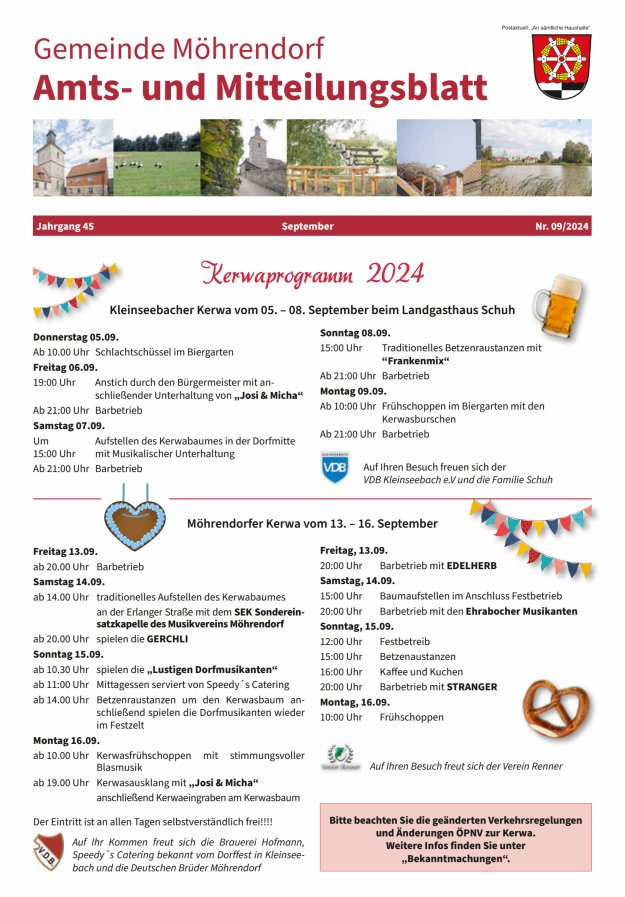 Amts- und Mitteilungsblatt Gemeinde Möhrendorf Titelblatt 09/2024
