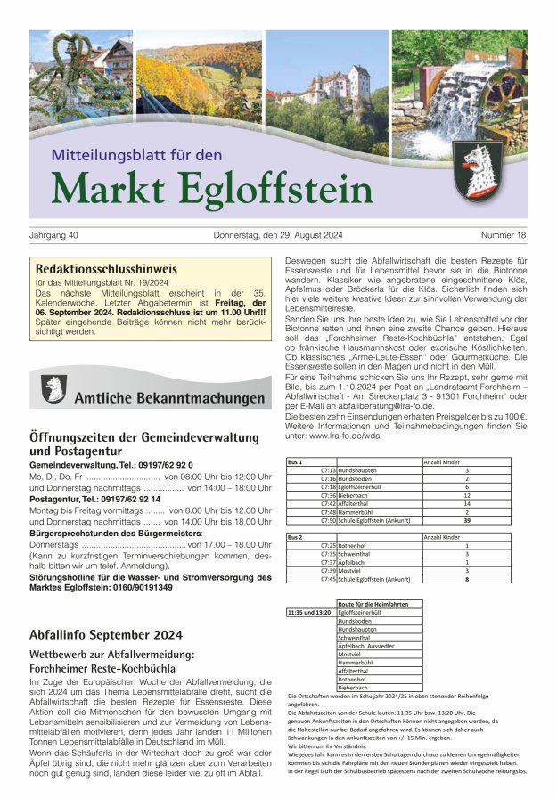 Mitteilungsblatt für den Markt Egloffstein Titelblatt 18/2024