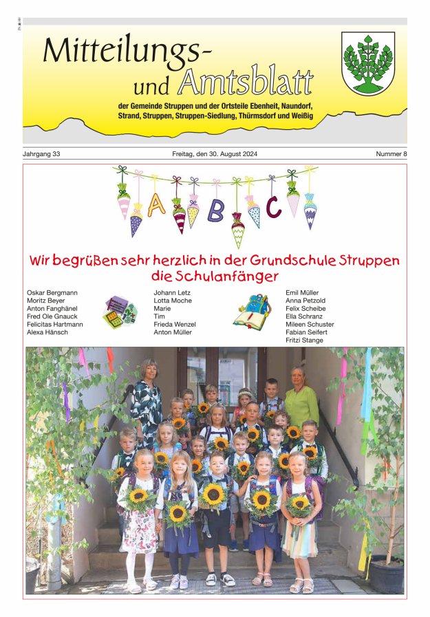 Mitteilungs- und Amtsblatt der Gemeinde Struppen und der Ortsteile Titelblatt 08/2024