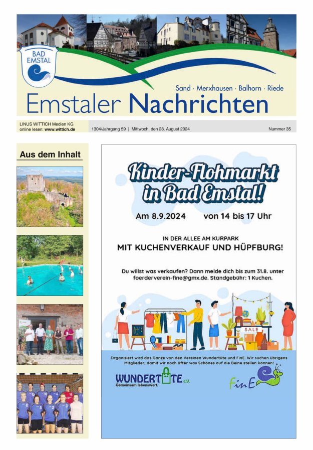 Emstaler Nachrichten Titelblatt 35/2024