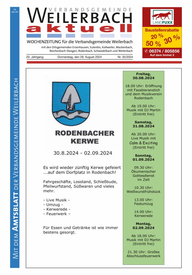Verbandsgemeinde Weilerbach aktuell Titelblatt 35/2024
