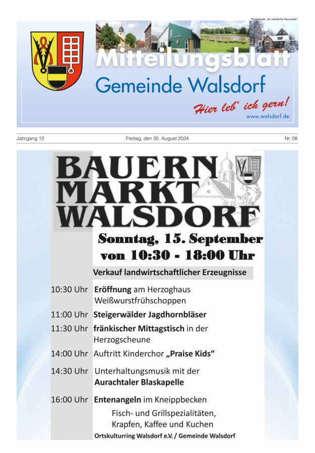 Mitteilungsblatt Gemeinde Walsdorf Titelblatt 08/2024
