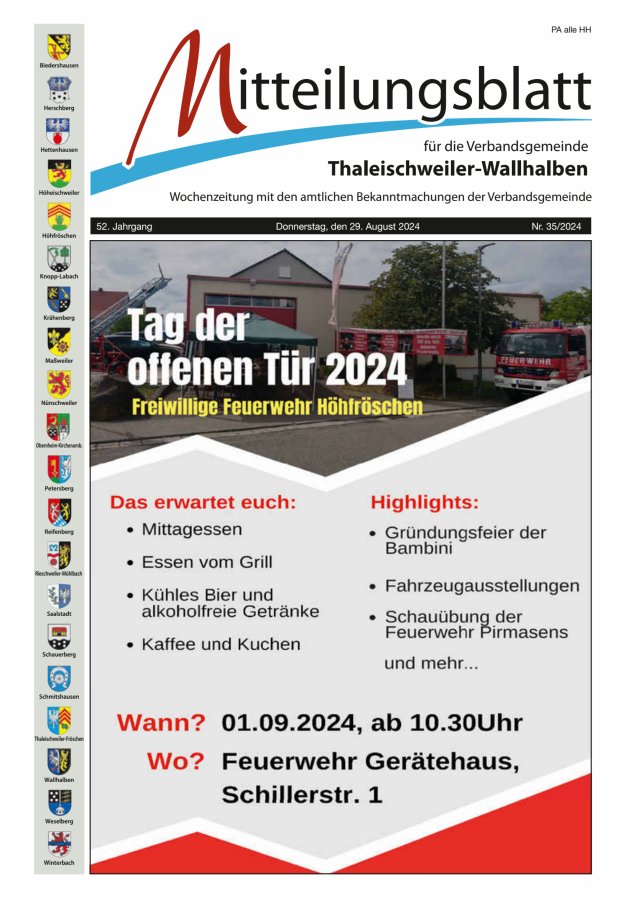 Mitteilungsblatt VG Thaleischweiler-Wallhalben Titelblatt 35/2024