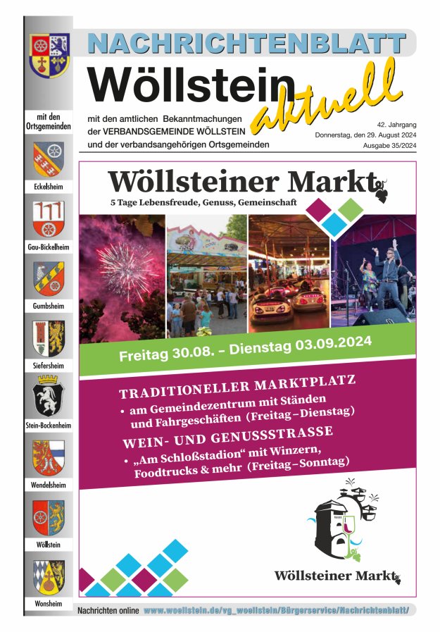 Nachrichtenblatt Wöllstein aktuell Titelblatt 35/2024