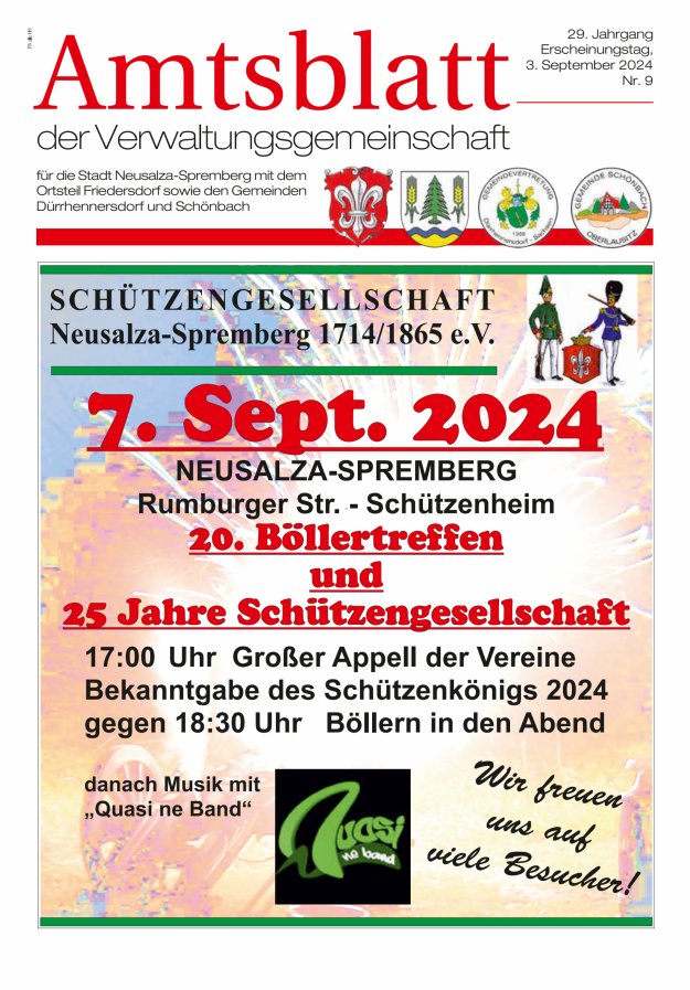 Amtsblatt der Verwaltungsgemeinschaft für die Stadt Neusalza-Spremberg Titelblatt 09/2024
