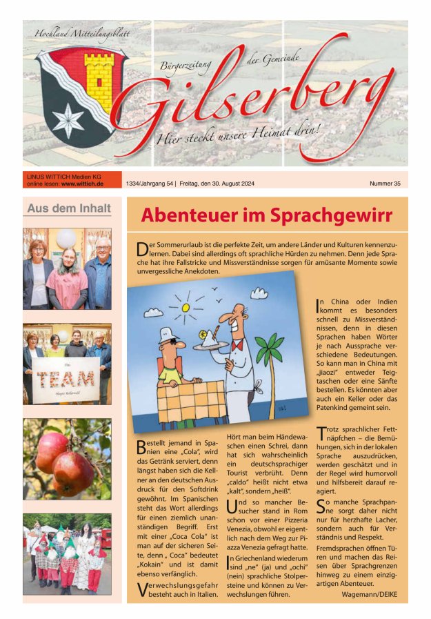 Hochland Mitteilungsblatt Gilserberg Titelblatt 35/2024
