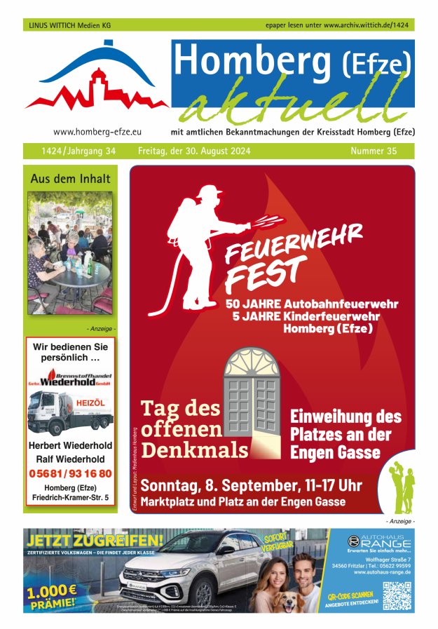 Homberg Efze aktuell Titelblatt 35/2024
