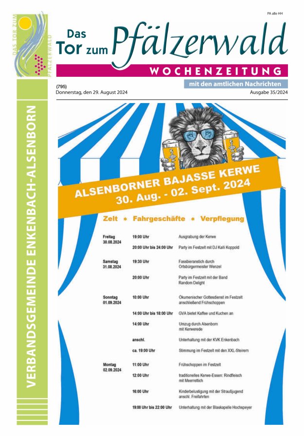 Das Tor zum Pfälzer Wald - VG Enkenbach-Alsenborn Titelblatt 35/2024