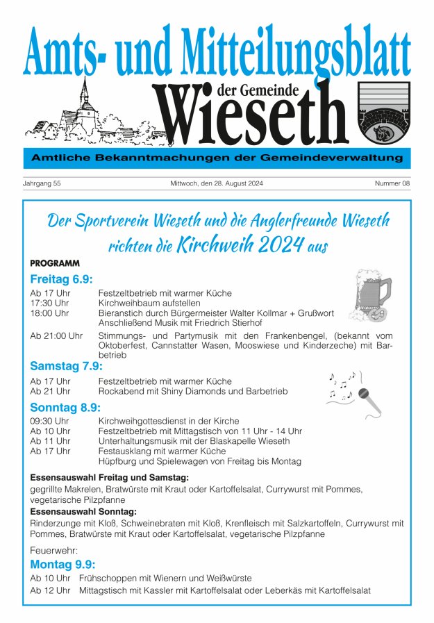 Amts- und Mitteilungsblatt der Gemeinde Wieseth Titelblatt 08/2024