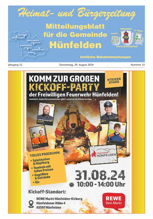 Mitteilungsblatt für die Gemeinde Hünfelden Titelblatt 35/2024