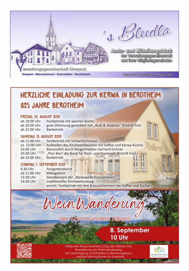 Amts- und Mitteilungsblatt VGem Diespeck Titelblatt 35/2024
