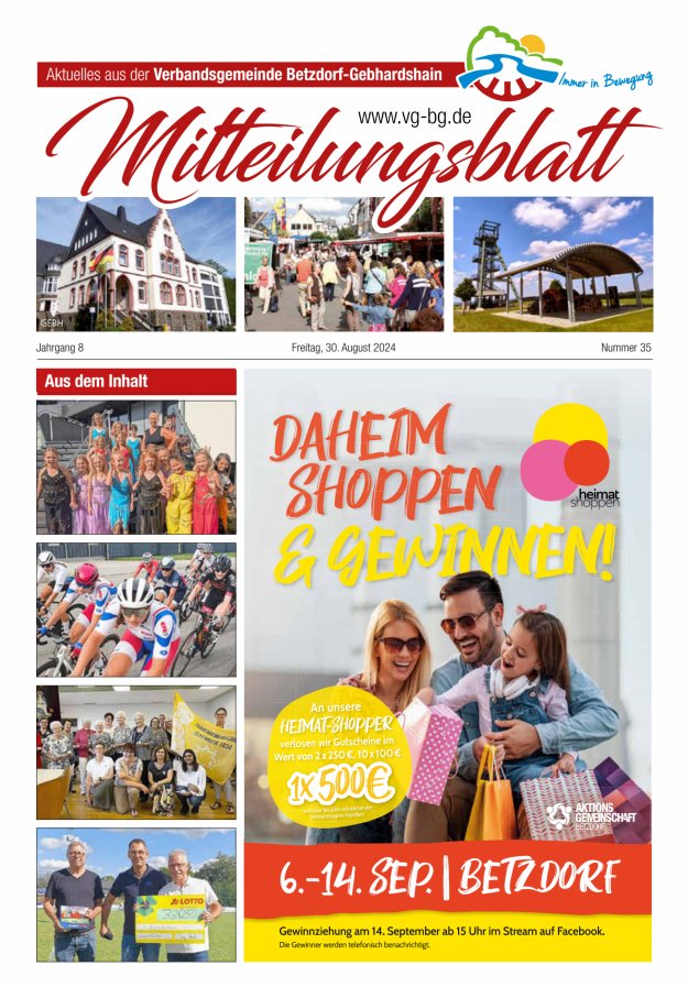 Aktuelles aus der VG Betzdorf-Gebhardshain Ausgabe Gebhardshain Titelblatt 35/2024