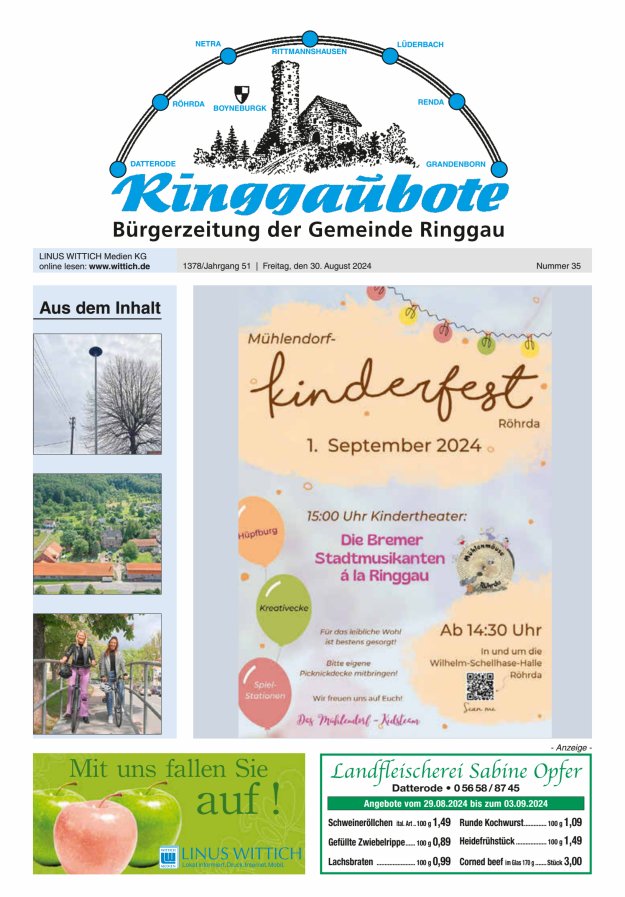 Ringgaubote Titelblatt 35/2024