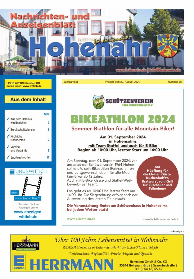 Nachrichten- und Anzeigenblatt für die Gemeinde Hohenahr Titelblatt 35/2024
