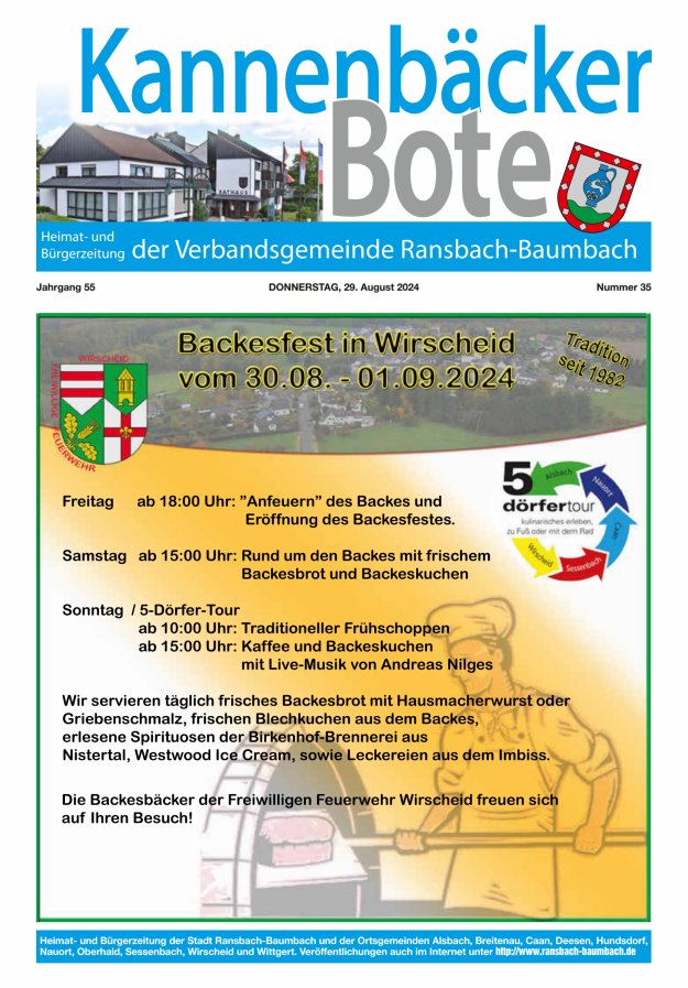 Kannenbäcker-Bote der Verbandsgemeinde Ransbach-Baumbach Titelblatt 35/2024