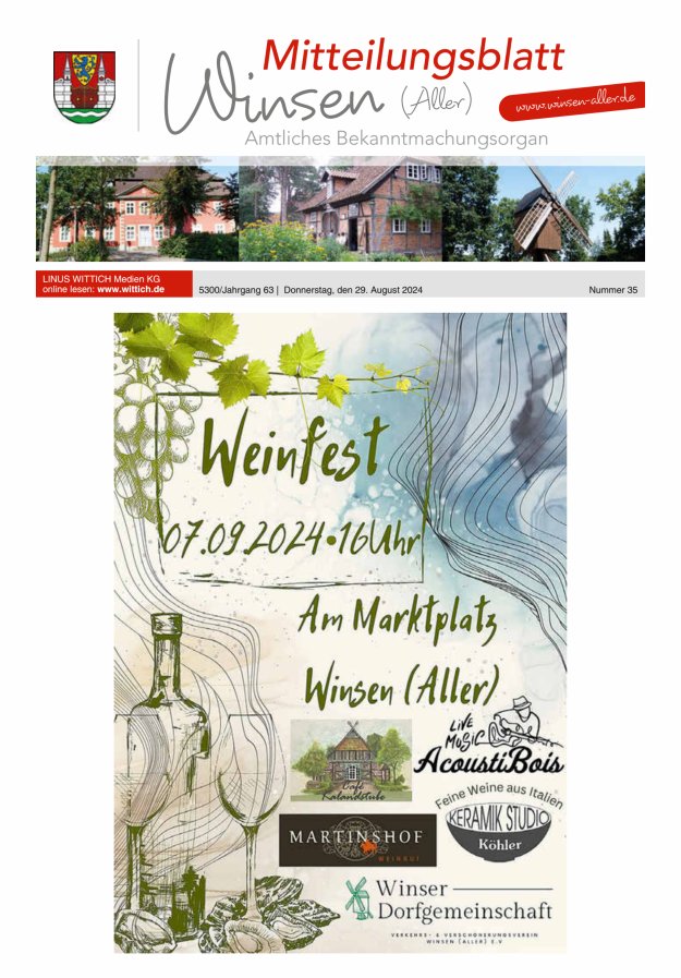 Mitteilungsblatt der Gemeinde Winsen Titelblatt 35/2024