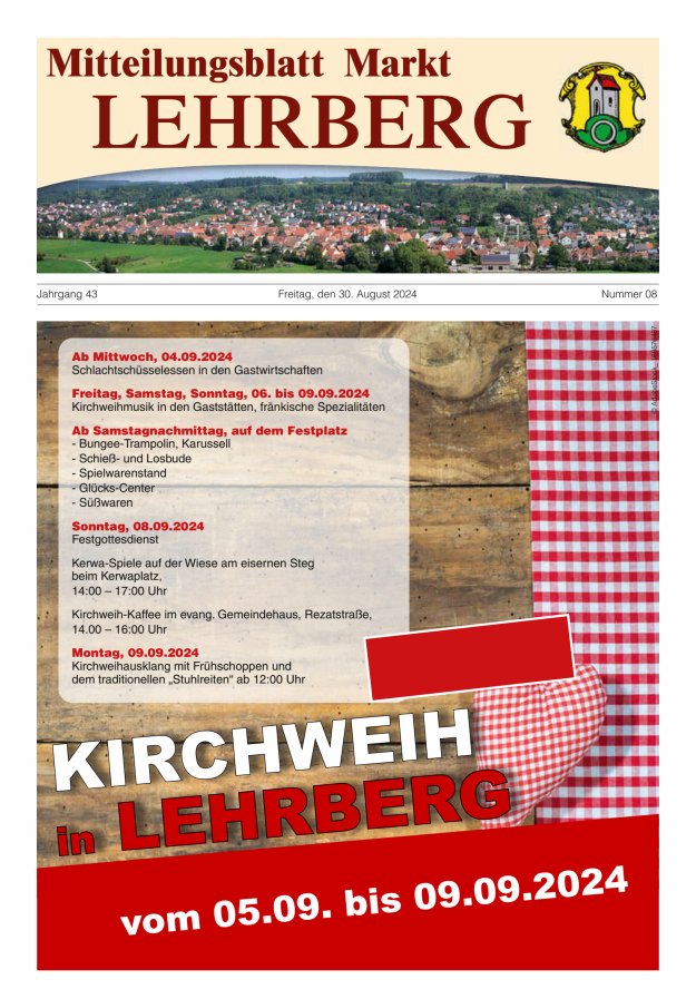 Mitteilungsblatt Markt Lehrberg Titelblatt 08/2024