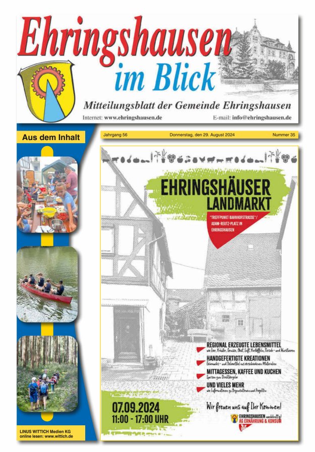 Mitteilungsblatt der Gemeinde Ehringshausen Titelblatt 35/2024