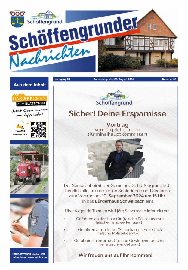 Schöffengrunder Nachrichten Titelblatt 35/2024