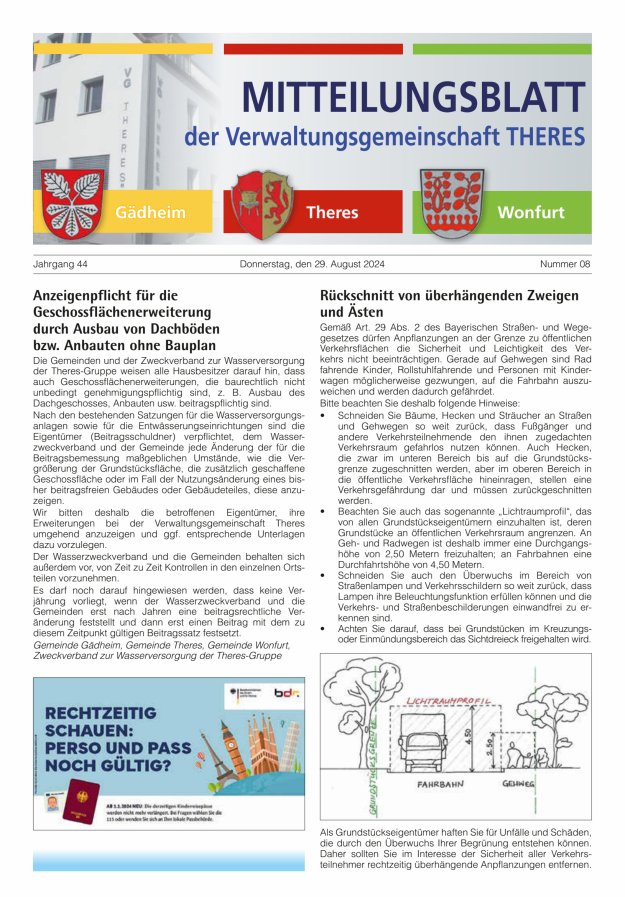 Mitteilungsblatt der Verwaltungsgemeinschaft Theres Titelblatt 08/2024