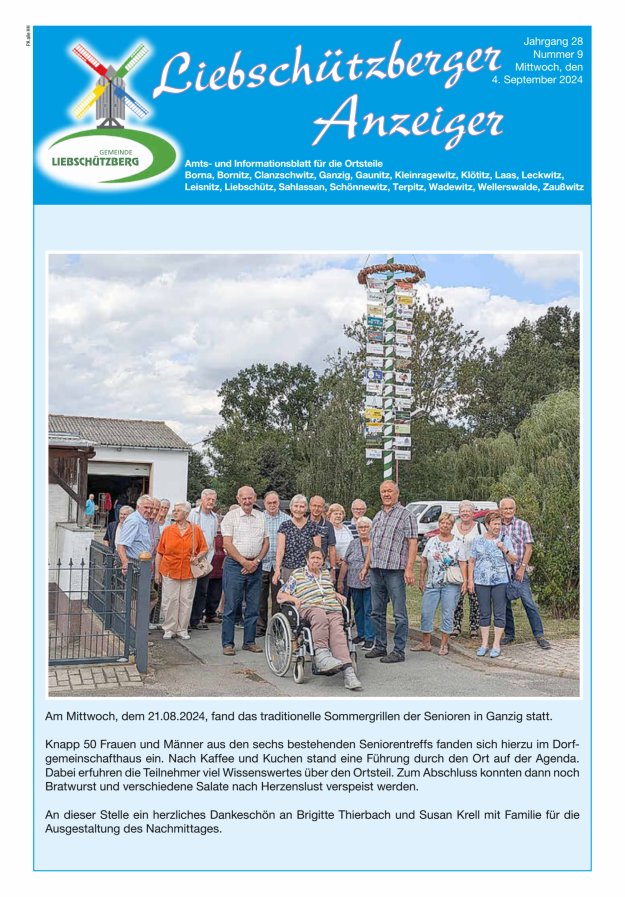 Liebschützberger Anzeiger - Amts- und Informationsblatt Titelblatt 09/2024