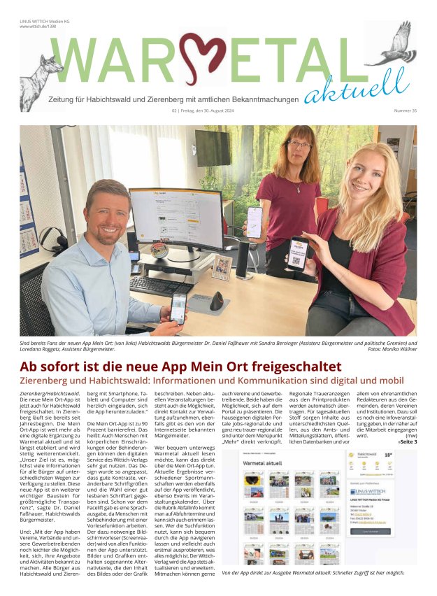 Warmetal aktuell (Habichtswald + Zierenberg) Titelblatt 35/2024