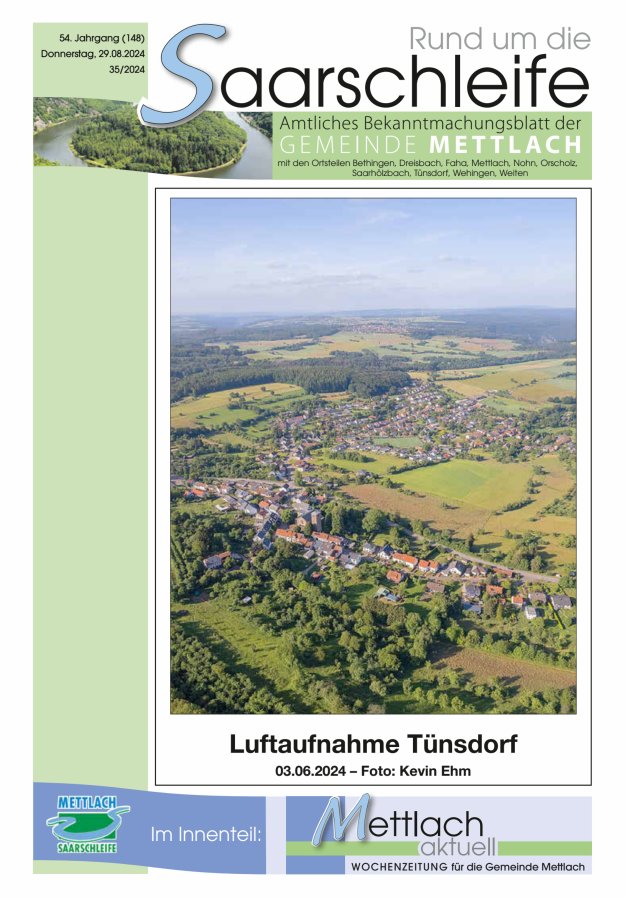 Rund um die Saarschleife Gemeinde Mettlach Titelblatt 35/2024
